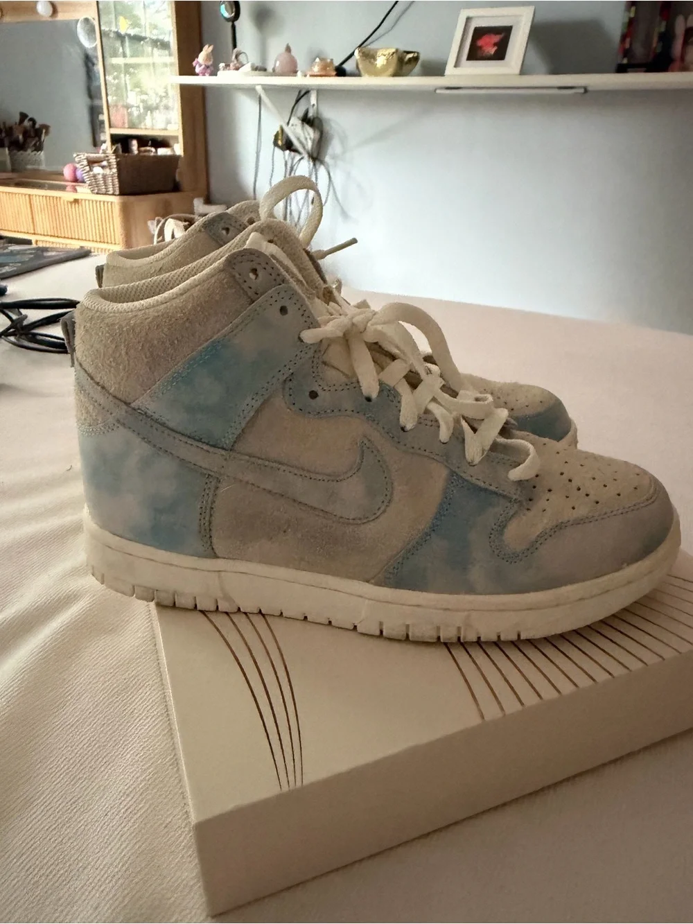 Nike Women's High-Top Sneakers in White and Light Blue